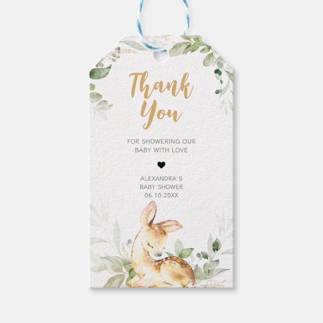 Étiquettes-cadeau Baby shower de cerfs verdoyants Favoriser les étiq (Devant)