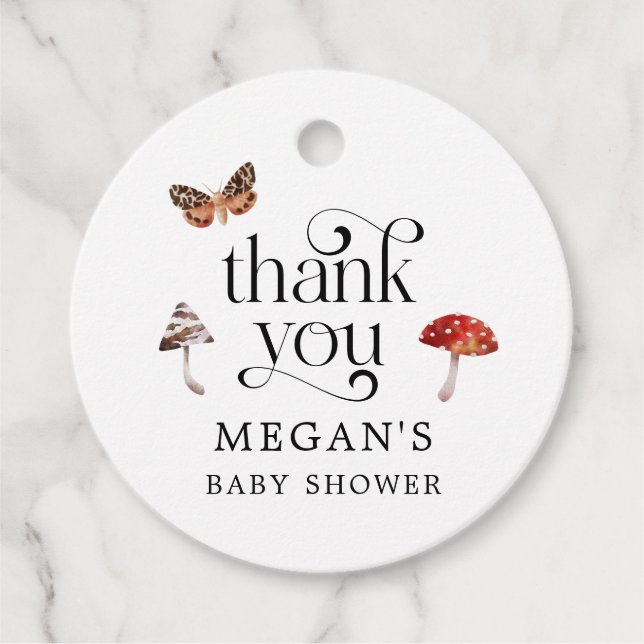 Étiquettes Cadeau Baby shower de champignons Boho (Devant)