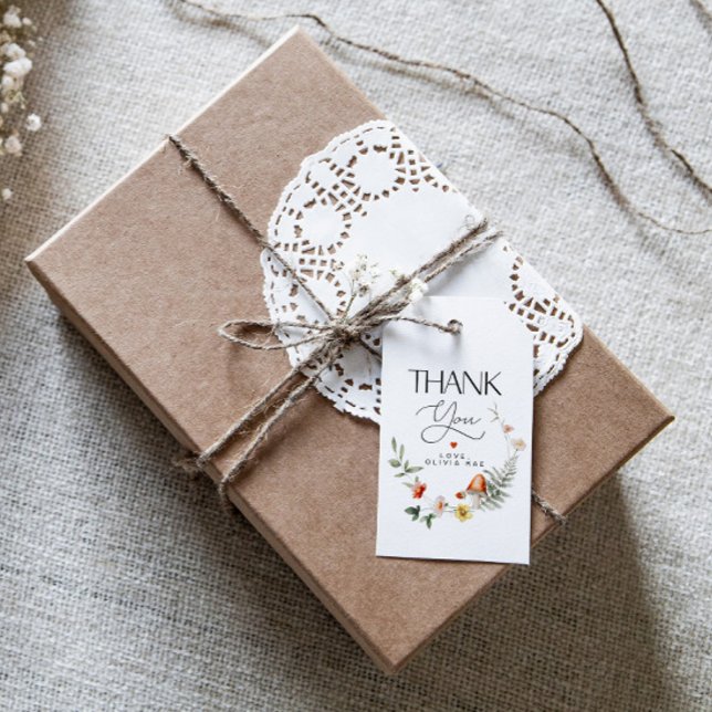 Étiquettes-cadeau Baby shower de champignons et fraises ou anniversa (Créateur téléchargé)