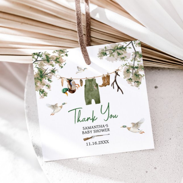 Étiquettes Cadeau Baby shower de chasse au canard (Duck Hunting Baby Shower Square Favor Tags)