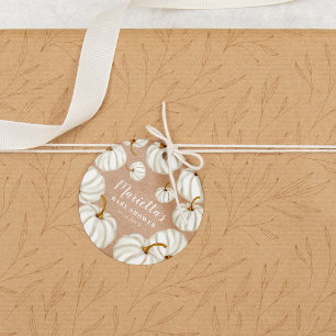 Étiquettes Cadeau Baby shower de chute blanc Little citrouille