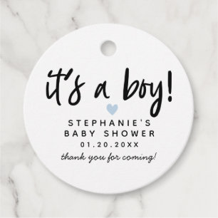 Étiquettes Cadeau Baby shower de coeur bleu simple