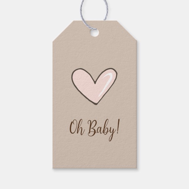 Étiquettes-cadeau Baby shower de coeur rose crème (Devant)