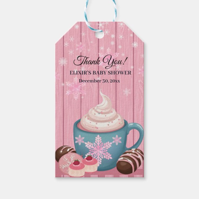 Étiquettes-cadeau Baby shower de crème humide en bois rose (Devant)
