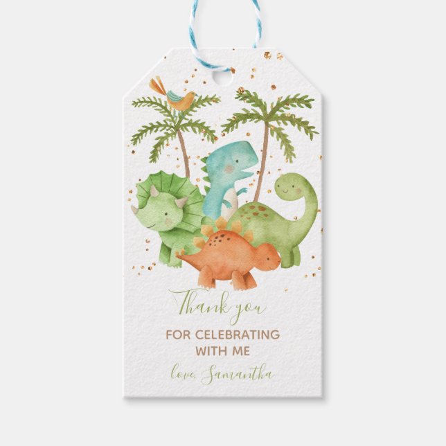 Étiquettes-cadeau Baby shower de dinosaures (Devant)