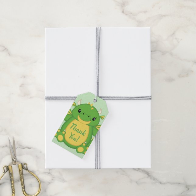 Étiquettes-cadeau Baby shower de dragon vert (Avec de la ficelle)