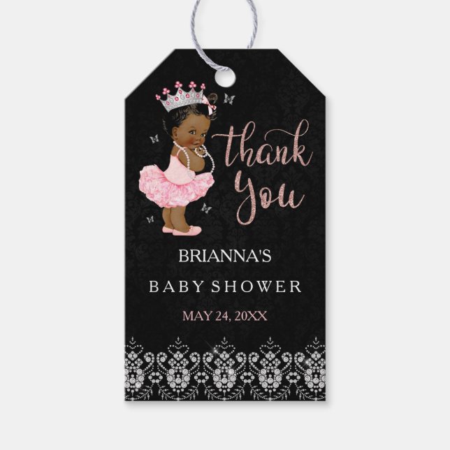 Étiquettes-cadeau Baby shower de fille afro-américaine de diamant (Devant)