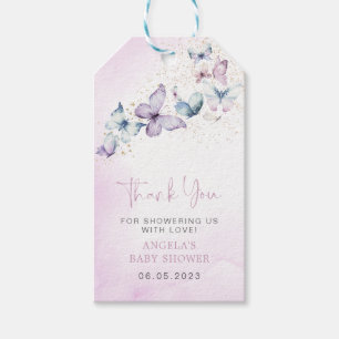 Étiquettes-cadeau Baby shower de fille papillon pourpre
