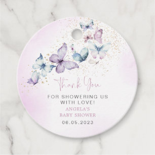 Étiquettes Cadeau Baby shower de fille papillon pourpre