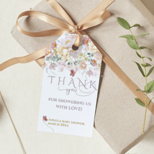 Étiquettes-cadeau Baby shower de fille pourpre Fleur sauvage à fleur