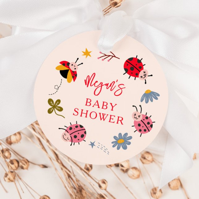 Étiquettes Cadeau Baby shower de filles florales de Ladybug (Créateur téléchargé)