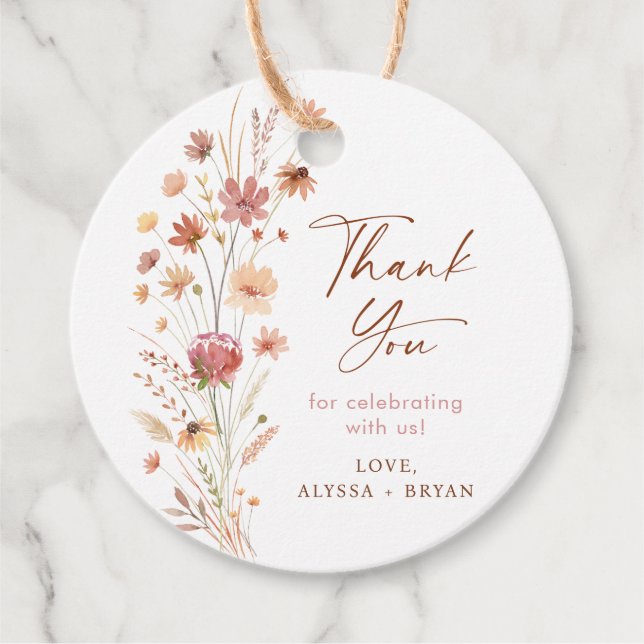 Étiquettes Cadeau Baby shower de Fleur sauvage Boho Terracotta (Devant)