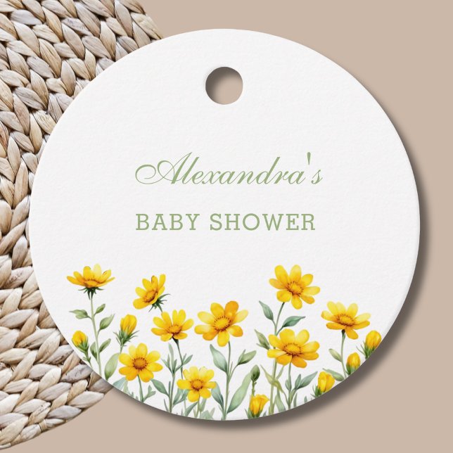 Étiquettes Cadeau Baby shower de Fleur sauvage de Merci de Boho jaun (Créateur téléchargé)