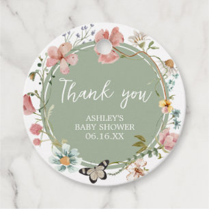 Étiquettes Cadeau Baby shower de fleurs de bébé vert Sage