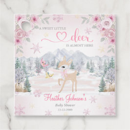 Étiquettes Cadeau Baby shower de flocon rose cerf d'hiver