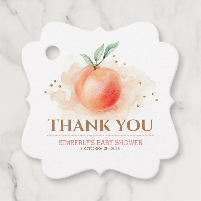 Étiquettes Cadeau Baby shower de fruits de pêche (Devant)