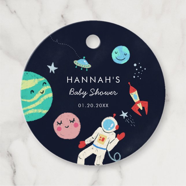 Étiquettes Cadeau Baby shower de garçon Galaxy (Devant)