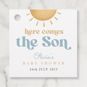 Étiquettes Cadeau Baby shower de garçon Retro Sunshine