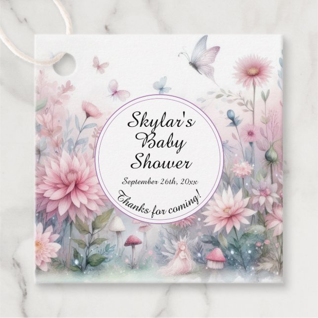 Étiquettes Cadeau Baby shower de jardin de fées (Devant)