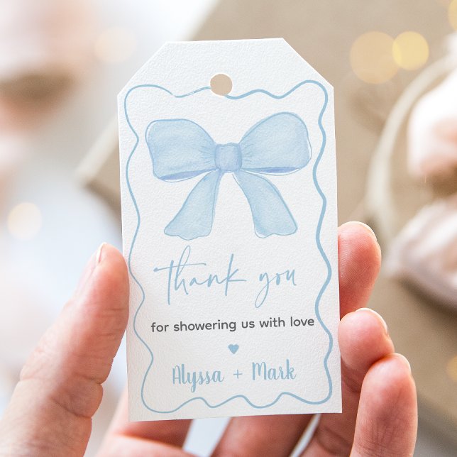 Étiquettes-cadeau Baby shower de la Bow Bleu Coquette (Créateur téléchargé)