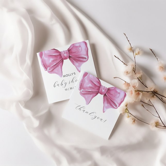 Étiquettes Cadeau Baby shower de la corbeille rose (Girly Pink Watercolor Bow Baby Shower Favor Tags)