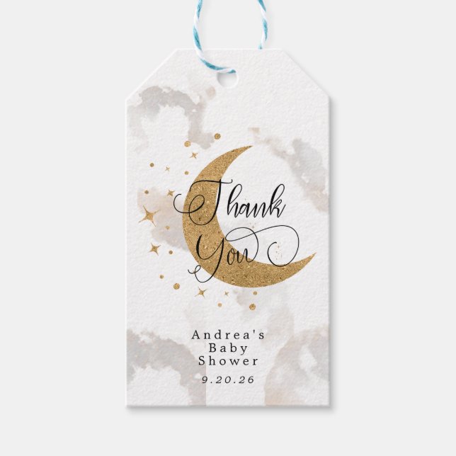 Étiquettes-cadeau Baby shower de la lune Merci (Devant)
