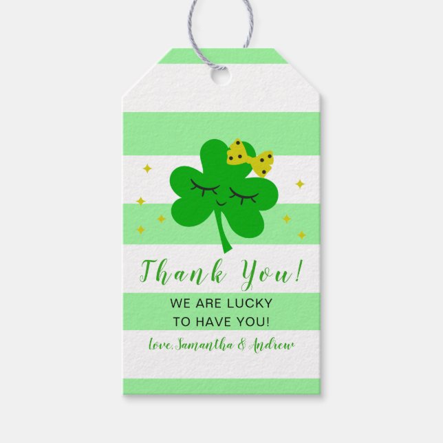 Étiquettes-cadeau Baby shower de la Saint Patrick Merci (Devant)