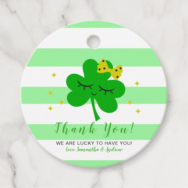 Étiquettes Cadeau Baby shower de la Saint Patrick Merci (Devant)