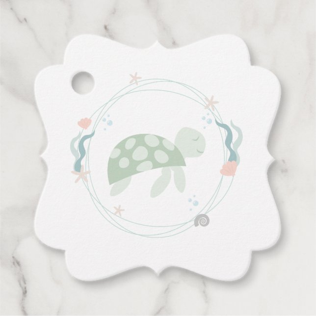 Étiquettes Cadeau Baby shower de la tortue de mer (Devant)