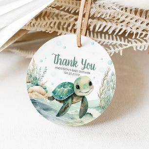 Étiquettes Cadeau Baby shower de la tortue de mer ronde