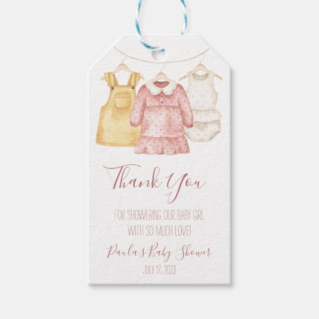 Étiquettes-cadeau Baby shower de linge de bébé pour fille (Devant)