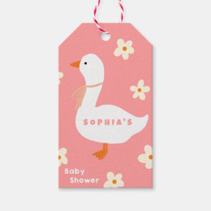 Étiquettes-cadeau Baby shower de l'oie blanche et des marguerites