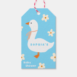 Étiquettes-cadeau Baby shower de l'oie blanche et des marguerites