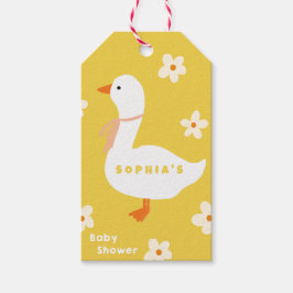 Étiquettes-cadeau Baby shower de l'oie blanche et des marguerites