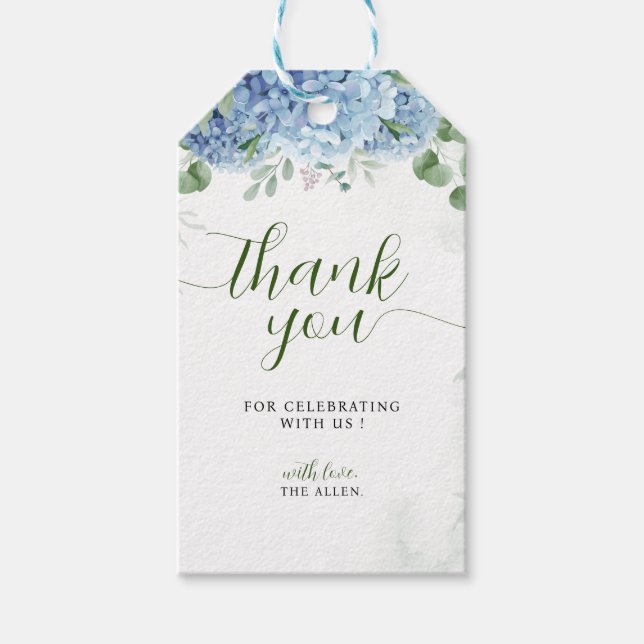 Étiquettes-cadeau Baby shower de Merci bleu hydrangea (Devant)