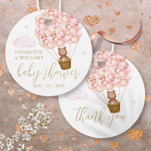 Étiquettes Cadeau Baby shower de Merci de ballons roses Teddy Bear