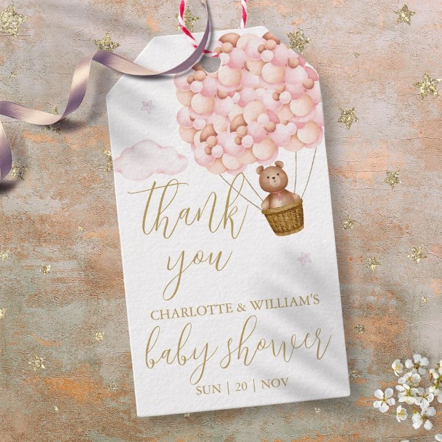 Étiquettes-cadeau Baby shower de Merci de ballons roses Teddy Bear (Teddy Bear Pink Balloons Baby Shower Thank You Gift Tags)