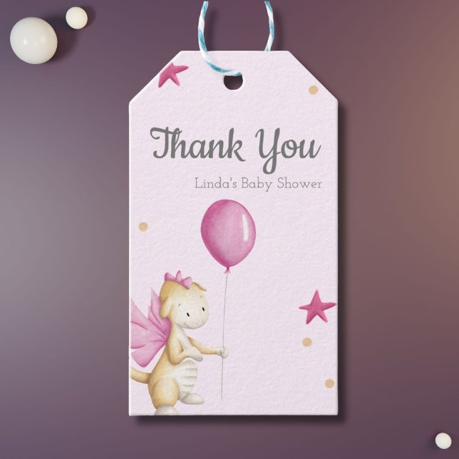 Étiquettes-cadeau Baby shower de Merci de Dragon Bébé Rose Cute (Créateur téléchargé)