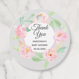 Étiquettes Cadeau Baby shower de Merci de gris et rose