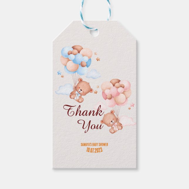 Étiquettes-cadeau Baby shower de Merci de l'ours en peluche (Devant)
