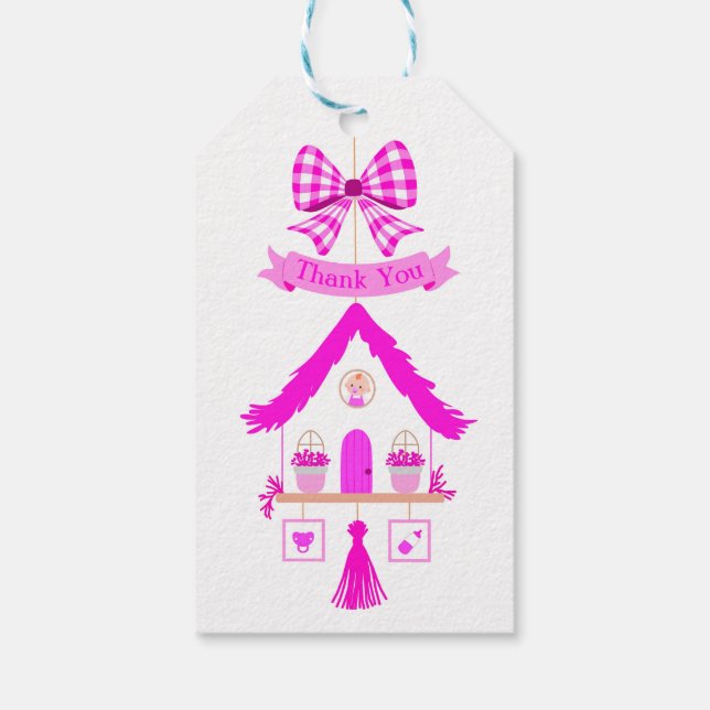 Étiquettes-cadeau Baby shower de Merci de maison rose (Dos)
