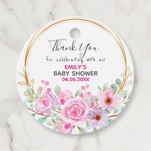 Étiquettes Cadeau Baby shower de Merci de rose fleuri