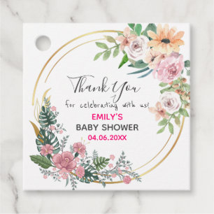 Étiquettes Cadeau Baby shower de Merci de rose fleuri