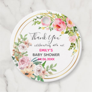 Étiquettes Cadeau Baby shower de Merci de rose fleuri