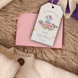 Étiquettes-cadeau Baby shower de Merci d'éléphant floral mou