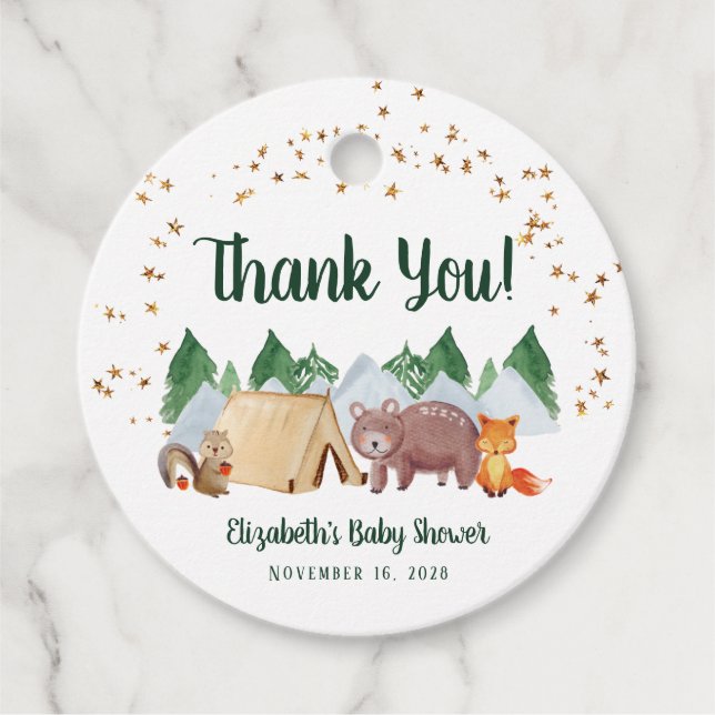 Étiquettes Cadeau Baby shower de Merci des animaux des bois (Devant)