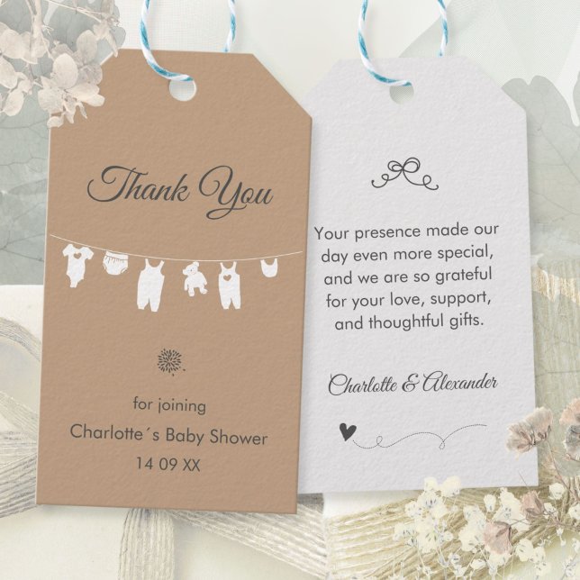 Étiquettes-cadeau Baby shower de Merci élégant Sand Boho (Sand Boho Elegant Thank You Baby Shower Gift Tags ©Susanne Sachers - Sunny Mind 🌞)