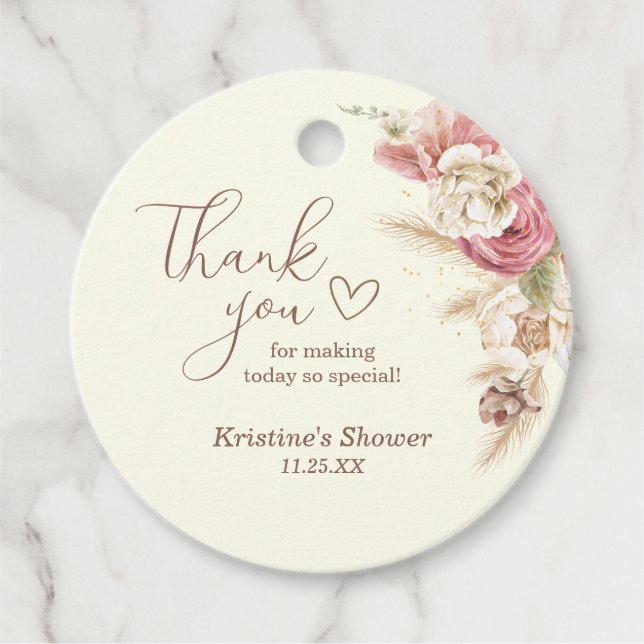 Étiquettes Cadeau Baby shower de Merci Floral Boho beige clair (Devant)