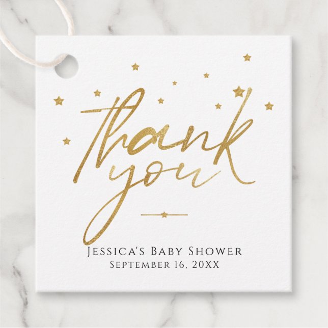 Étiquettes Cadeau Baby shower de Merci Gold Stars (Devant)