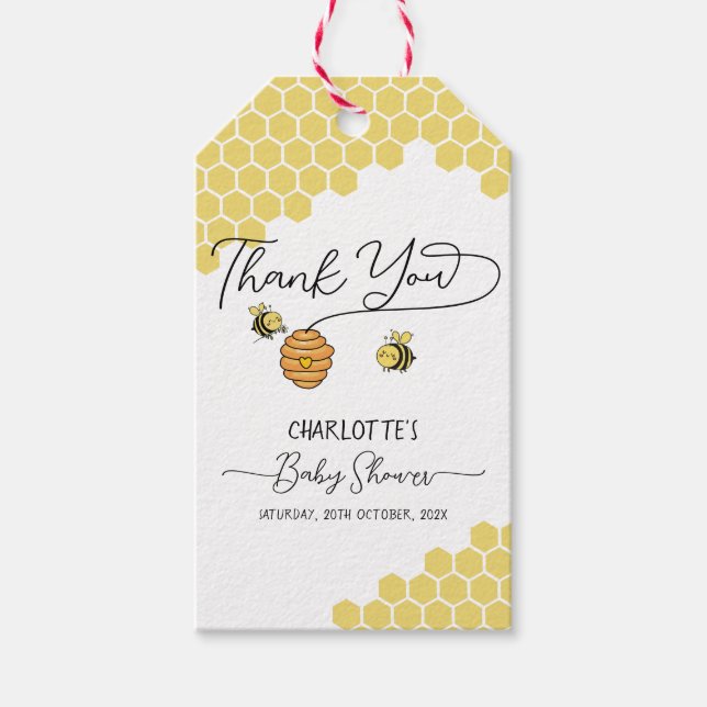 Étiquettes-cadeau Baby shower de nid d'abeille mignonne (Devant)